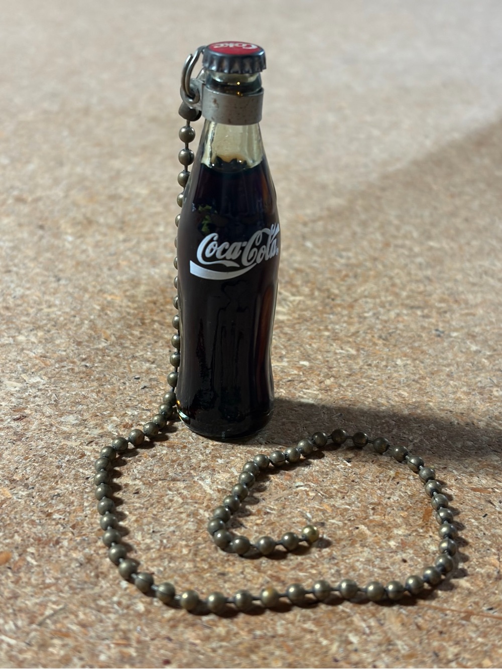 Vintage Coca-Cola Mini Glass Bottle Keychain Liquid Filled Cap Coke Memorabilia
